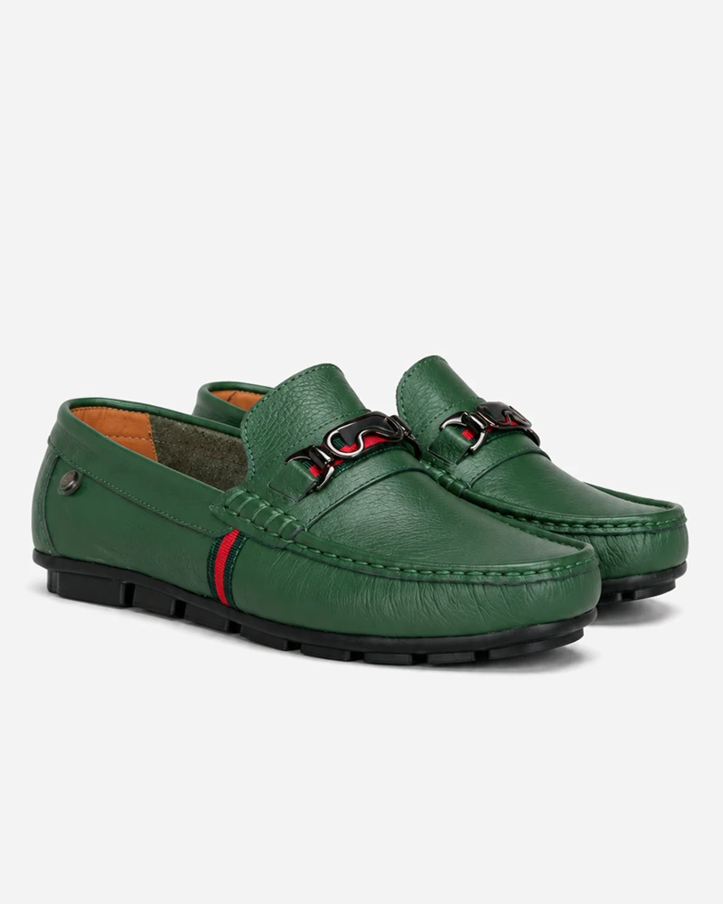 Alternative view of Mocasines Elegantes Cuero Verde Herraje