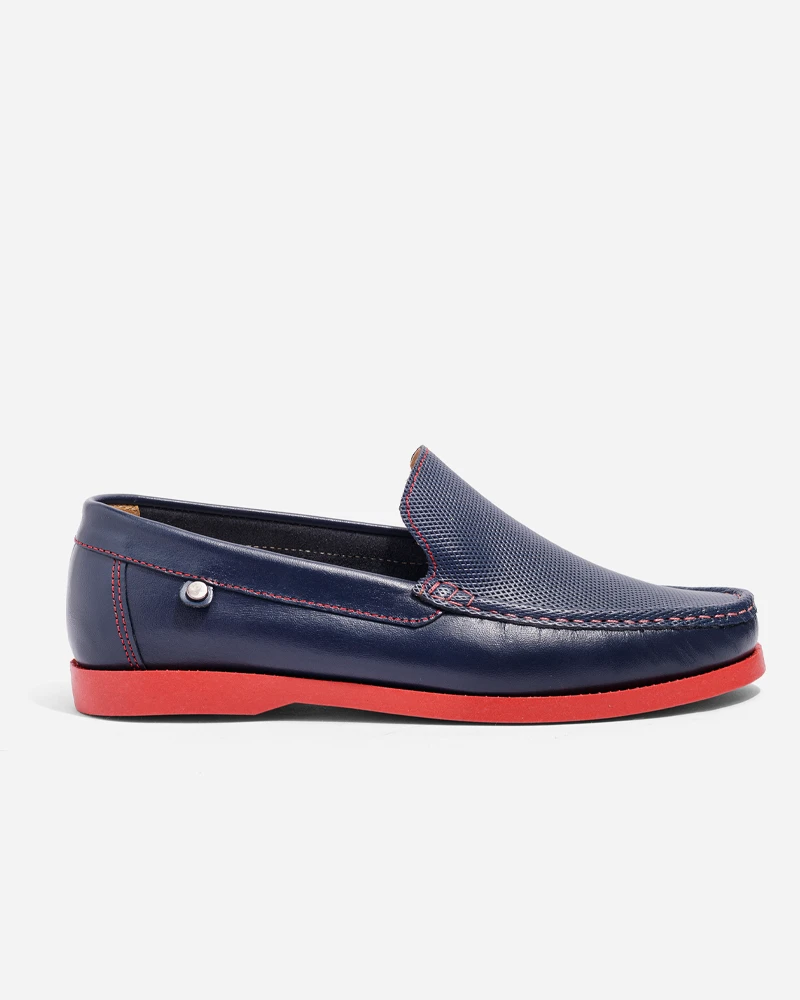 Mocasines en Cuero Azul con Textura