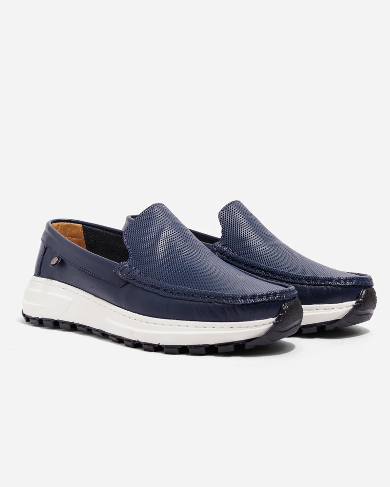 Alternative view of Mocasines Deportivos Cuero Azul Textura