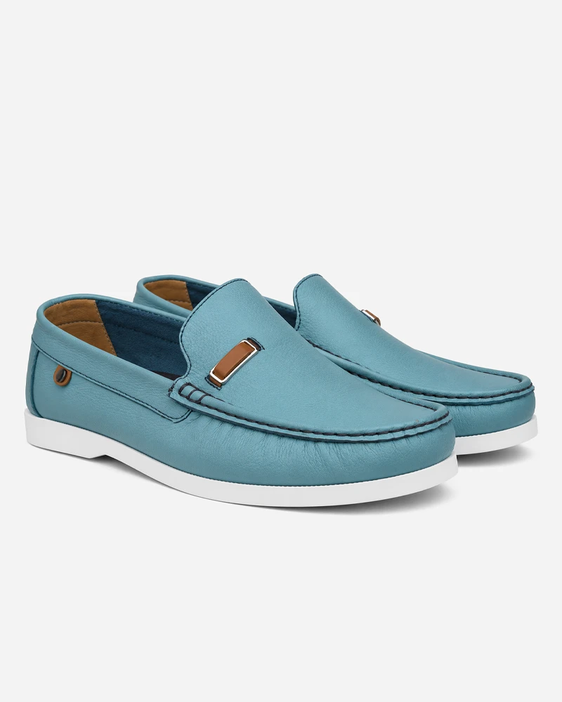 Alternative view of Mocasín Hombre Cuero Azul Celeste Riviera