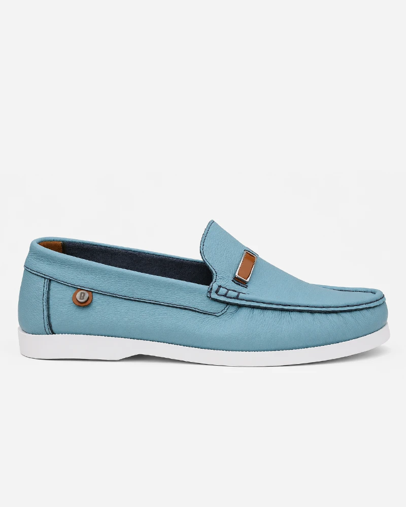 Mocasín Hombre Cuero Azul Celeste Riviera