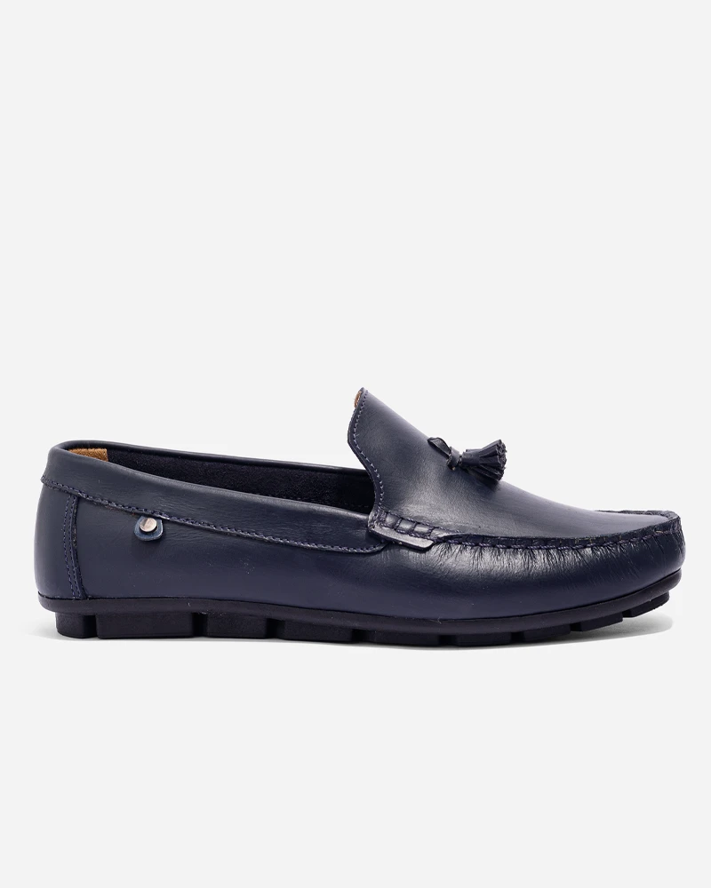 Mocasines Azules Cuero Moño Hombre