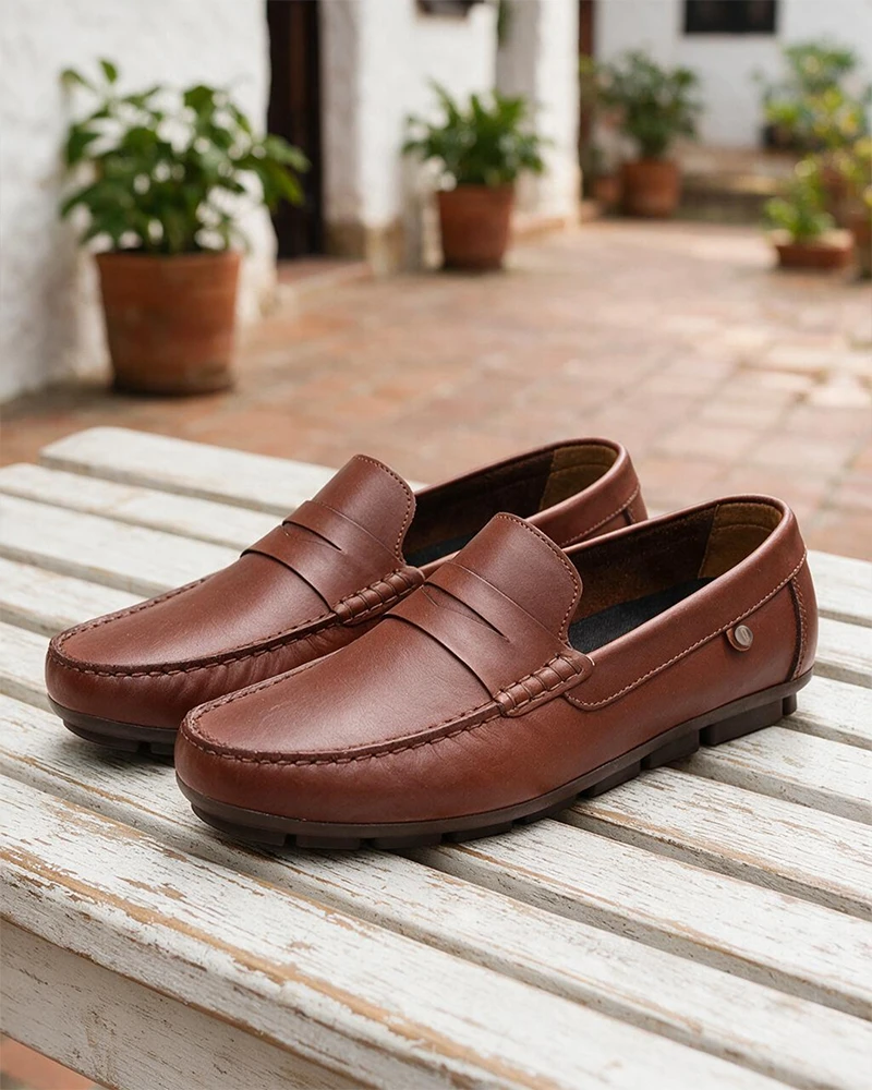 Mocasines Clásicos Coñac Cuero Hombre